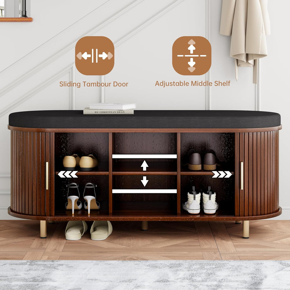 DHH 2-Tier Storage Bench,Wide Shoe Bench with Thickened Padded Seat Cushion, ...