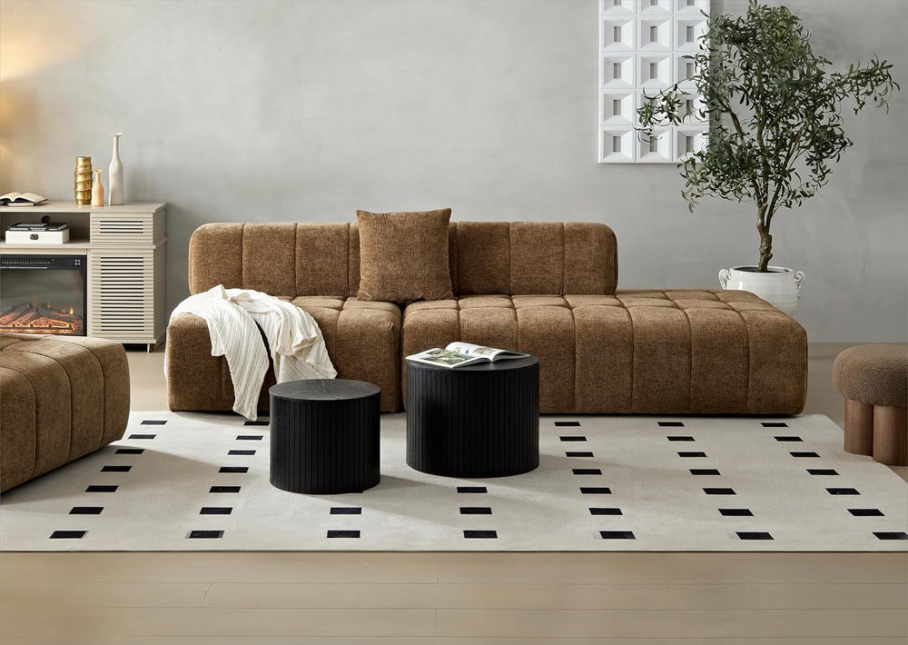 Nesting Coffee Table Set of 2,Modern Round Wooden Coffee Tables with Storage,...