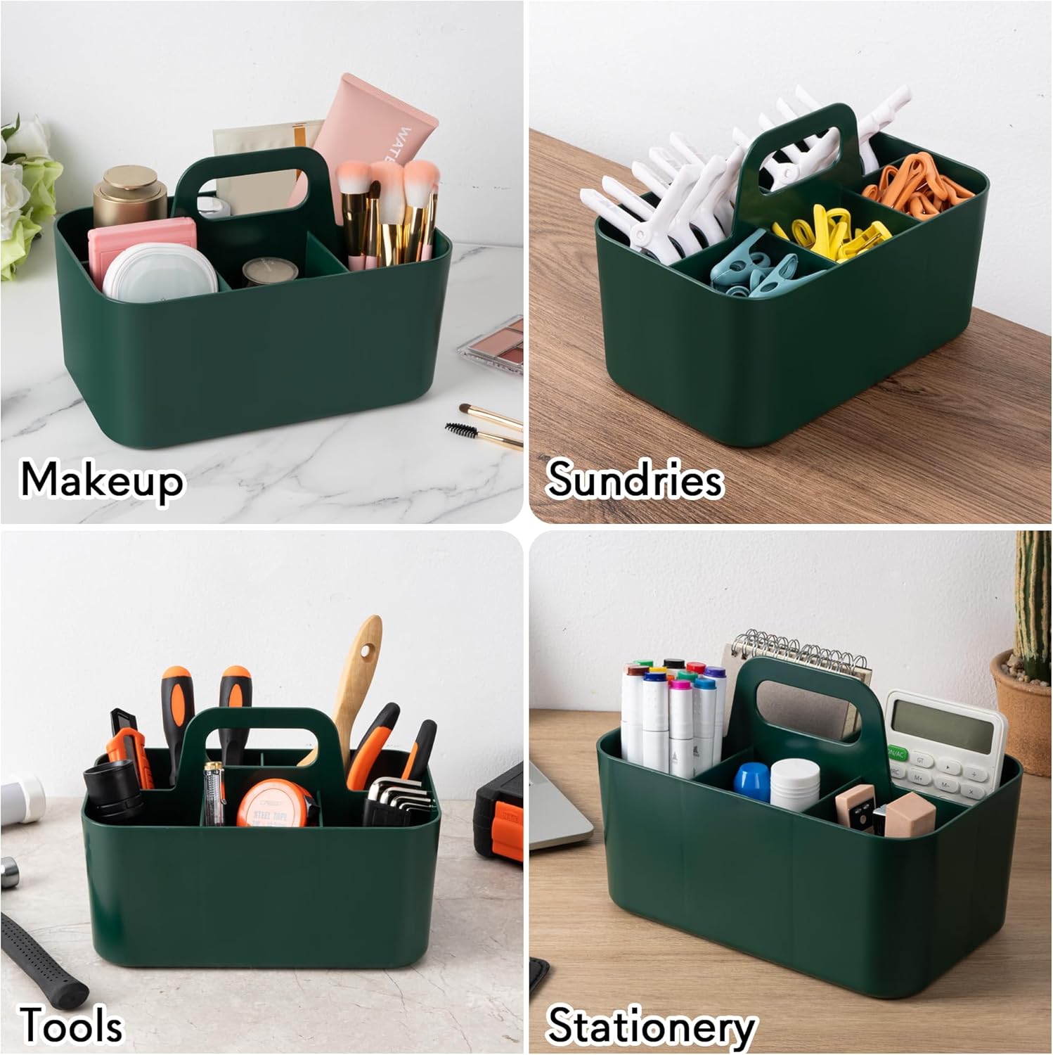 Tiawudi Multipurpose Caddy Organizer, Plastic Caddy with Handle, Stackable Desk Organizer for Stationery, Marker and Pencil, Office Supplies Organizer, Dorm Caddy