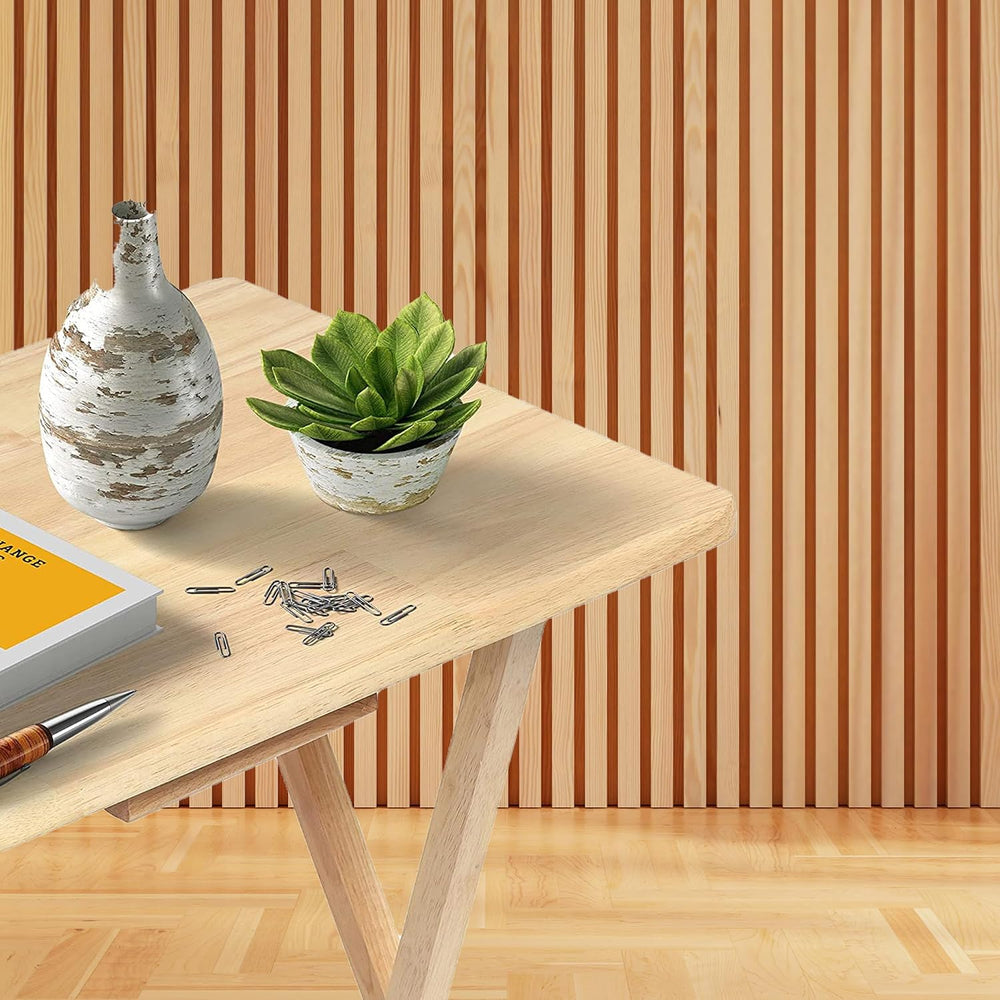 PJ Wood - 5-Pack Folding TV Tray Tables - Wooden Set with Storage Rack | Soli...