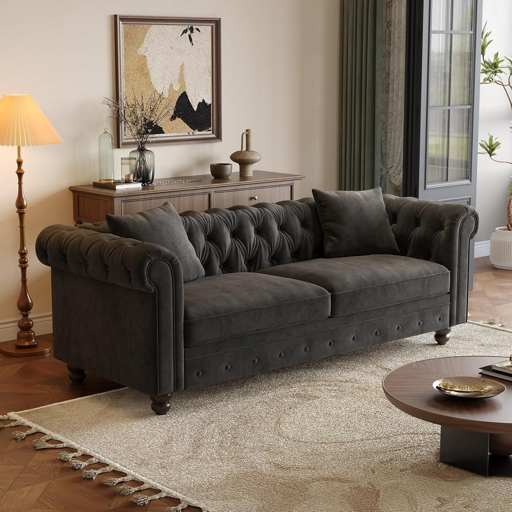 ONBRILL 82 Inch Chesterfield Sofa, 23 Inch Deep Seat Velvet Couch for Living ...