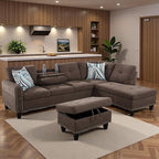 Sectional Couches for Living Room with Movable Chaise & Storage Ottoman - 97.5" Linen L Shaped Couches for Living Room Apartment, Home Modular Sectional Sofas with Cup Holder, Coffee