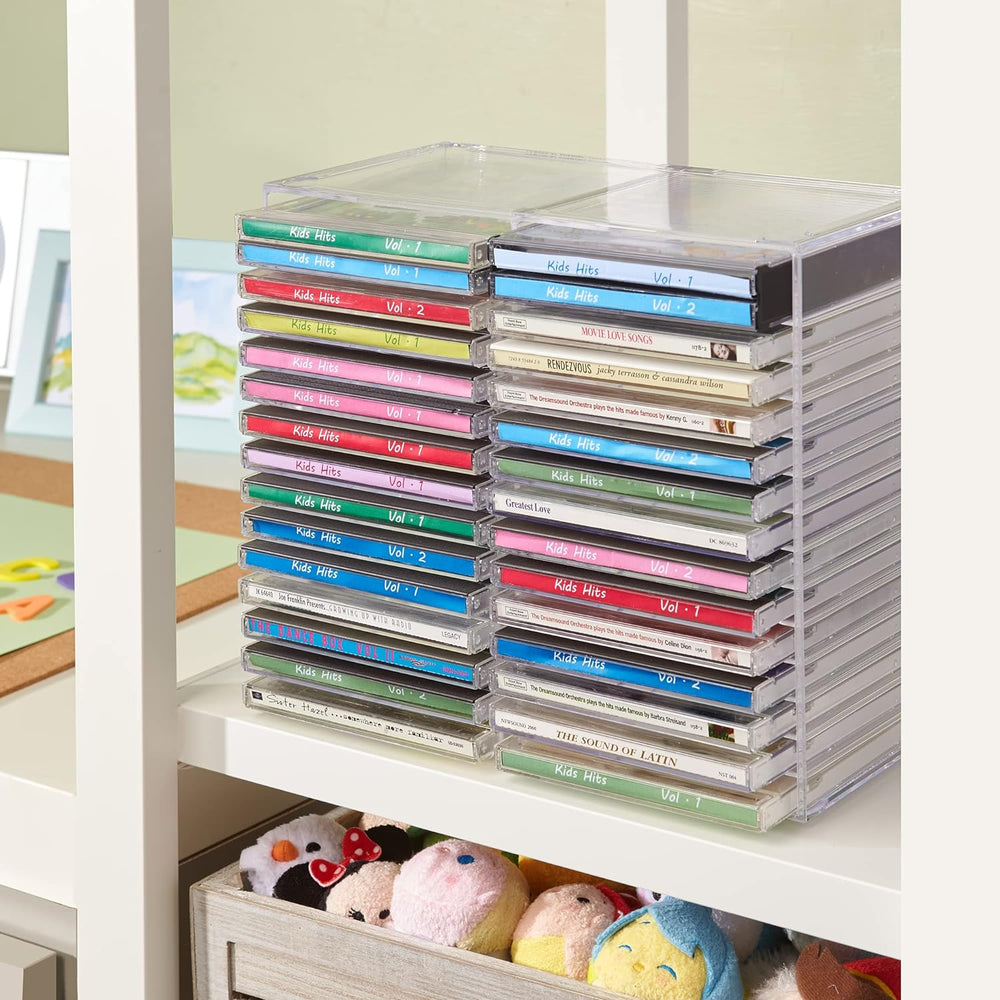 STORi Stackable Clear Plastic CD Organizer with Rubber Feet | Rectangular Jew...