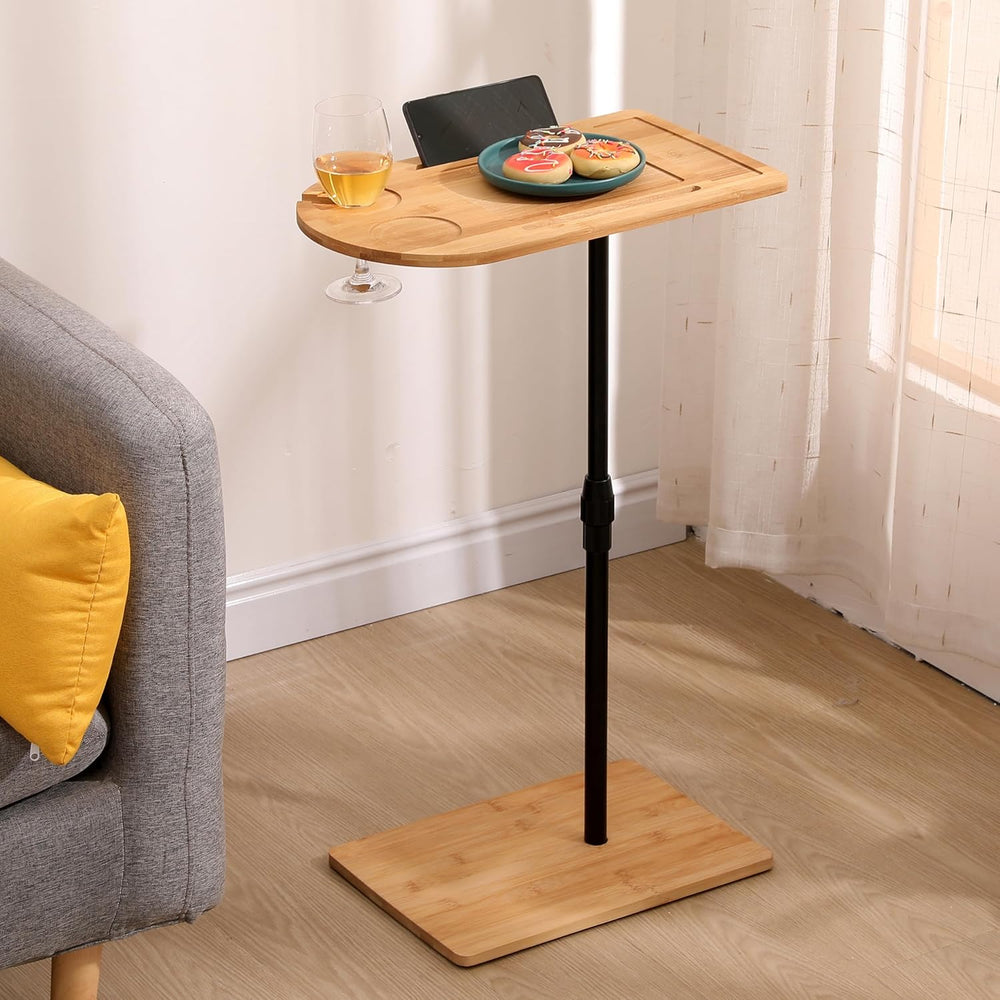 TV Tray Table C-Shaped Sofa Side Table with Slots, Adjustable Height & 36...