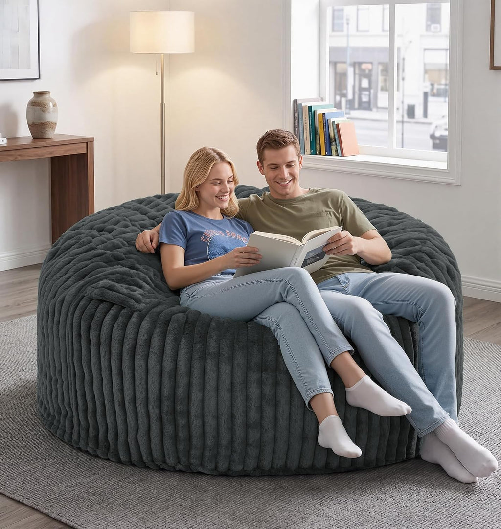 Bean Bag Chair Giant Beanbag with Filling Memory Foam Living Room Adult 5FT | Breathable Big Giant Oversized Beanbag Bed Washable Cover Green Grey White
