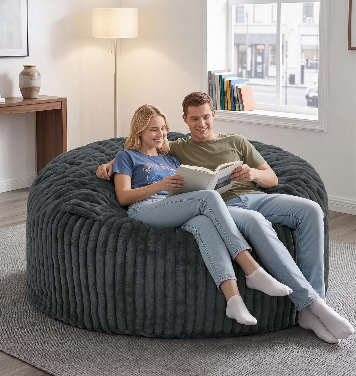 Bean Bag Chair Giant Beanbag with Filling Memory Foam Living Room Adult 5FT | Breathable Big Giant Oversized Beanbag Bed Washable Cover Green Grey White