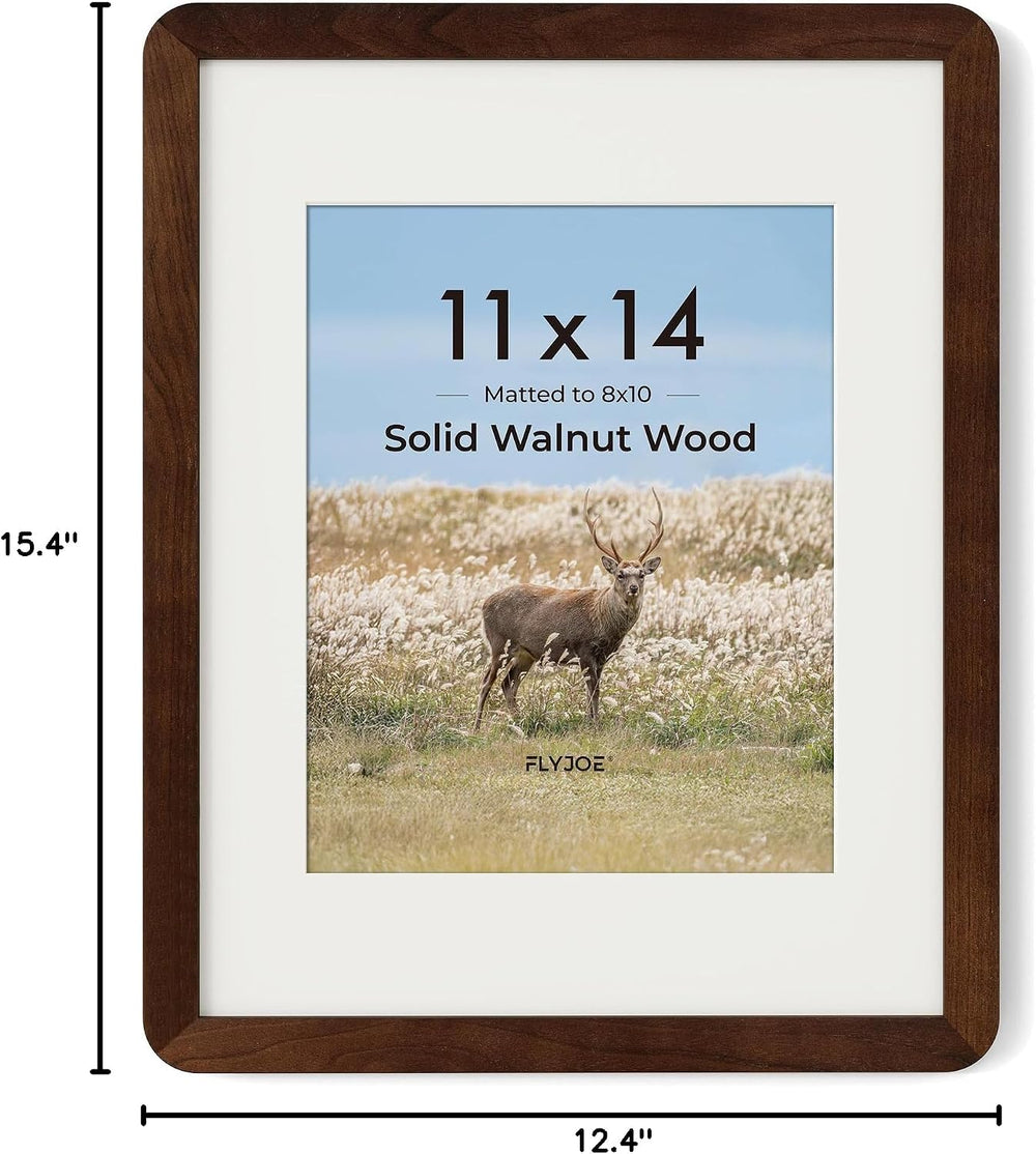 FLYJOE 11x14 Picture Frame - Solid Walnut Wood Frame With Mat For 8x10, 11x14...