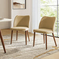 Upholstered Dining Chairs Set of 2, Kitchen Chairs with Curved Padded Back, Solid Wood Tapered Legs, Modern Chairs for Dining Room, Restaurant, Tan