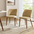Upholstered Dining Chairs Set of 2, Kitchen Chairs with Curved Padded Back, Solid Wood Tapered Legs, Modern Chairs for Dining Room, Restaurant, Tan