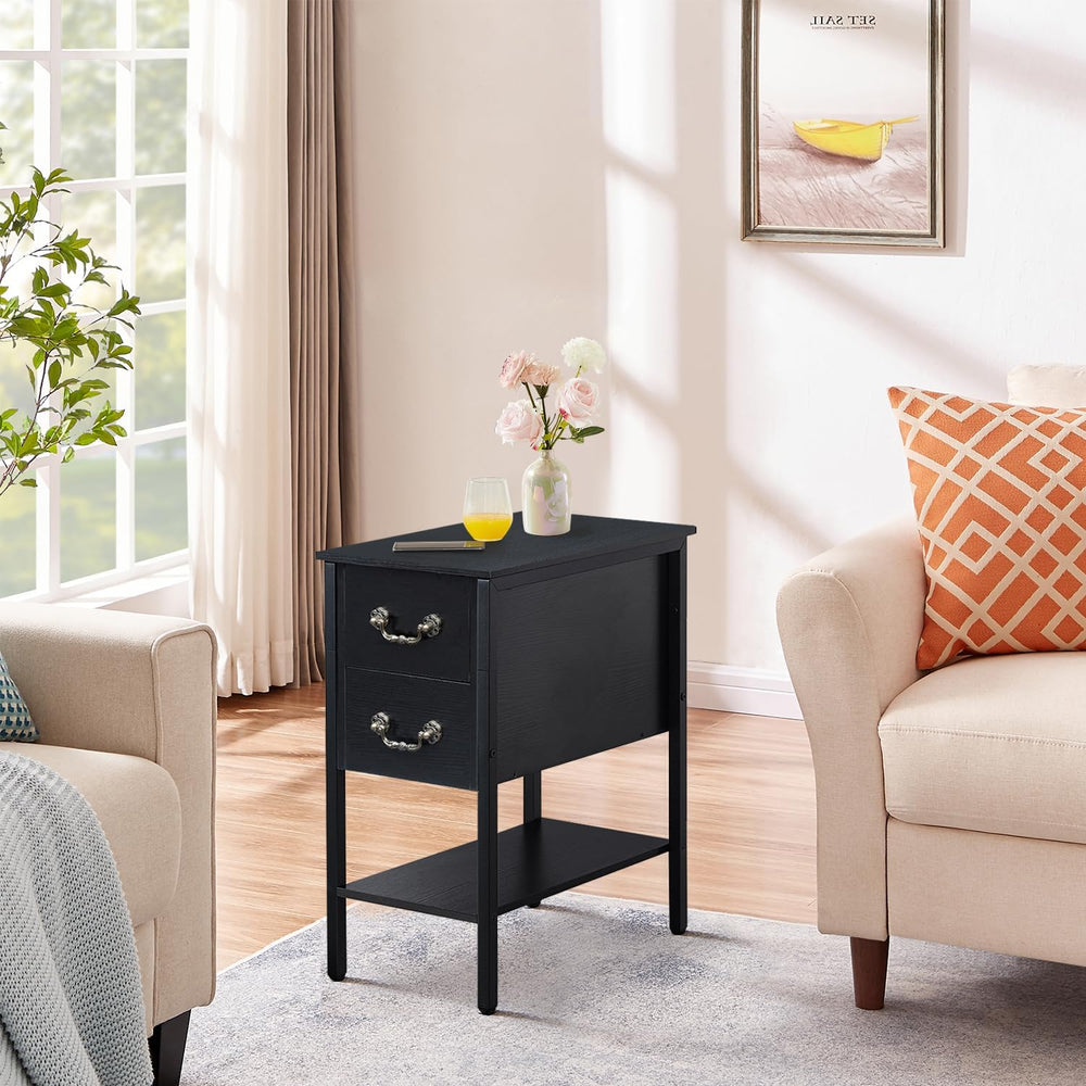 VECELO End Tables,Narrow Nightstand with Drawers and Storage Shelf,Modern Nig...