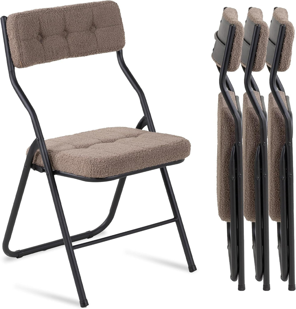 HOMEFUN Padded Folding Chairs, Dining Chair, Teddy Coffee Brown, 4 Pack | Fol...
