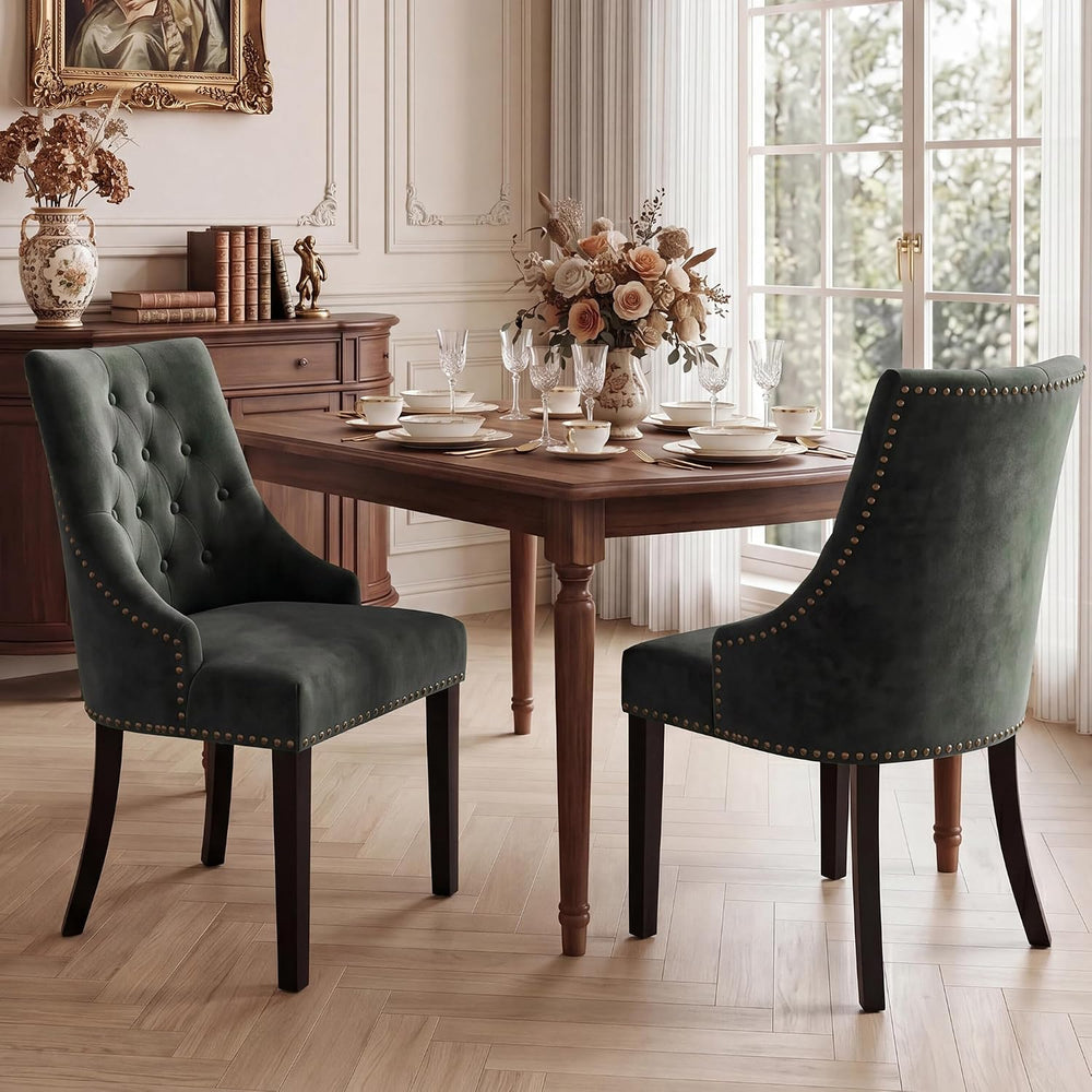 LSSBOUGHT Tufted Dining Chairs, Upholstered Accent Chairs with Nailhead Trim ...