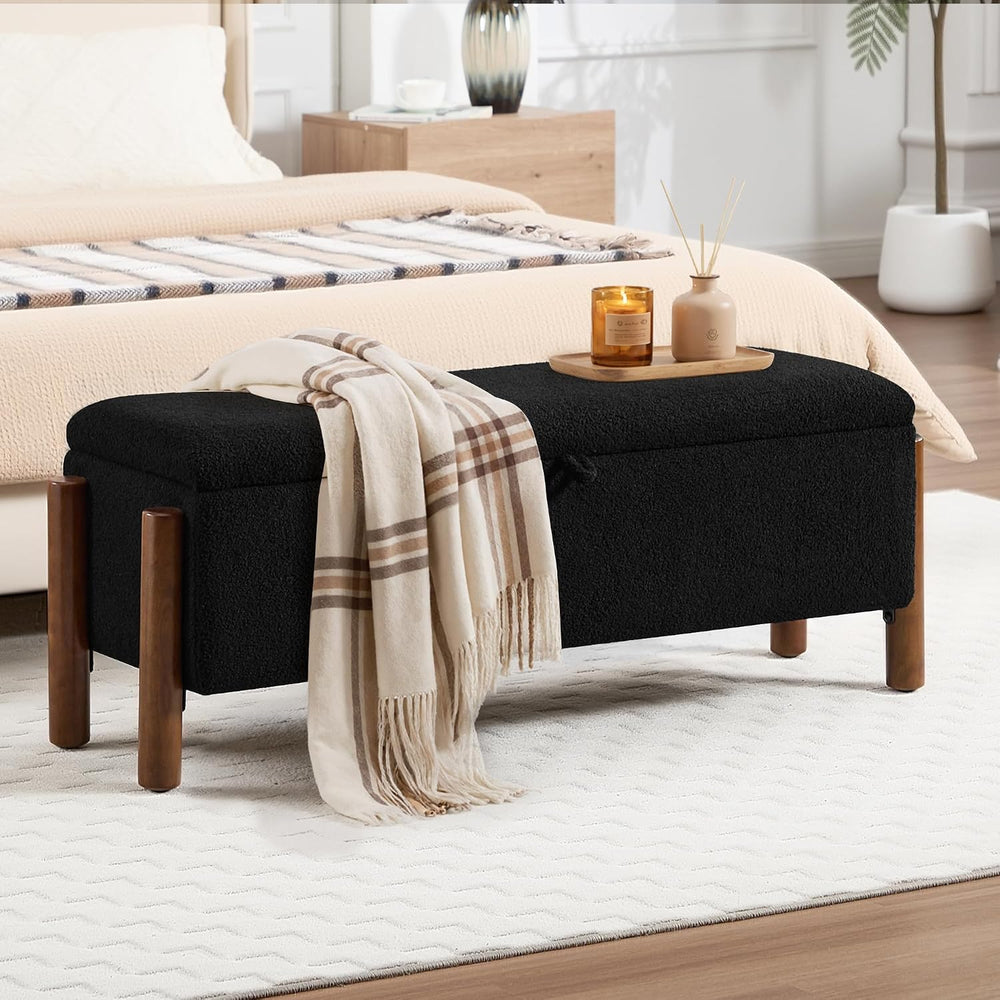 55'' Modern Storage Ottoman Benches | Walnut Wood Legs 26 Gallons Sto...