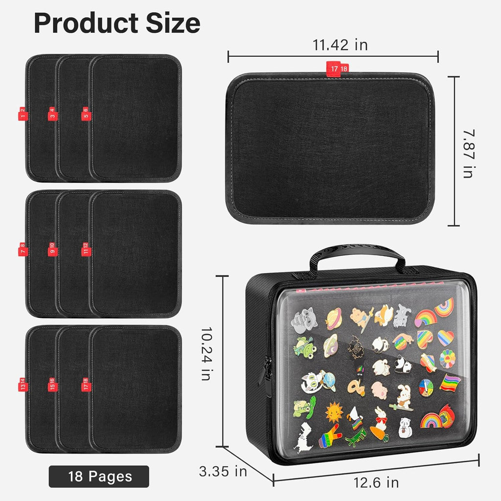 Enamel Pin Display Book, 18 Page Pin Bag For Collectors Pin Board Storage and Organization Pin Display Case For Various Sizes Of Pins, Travel Brooches, Sports Medals, Paper Clips, Earrings