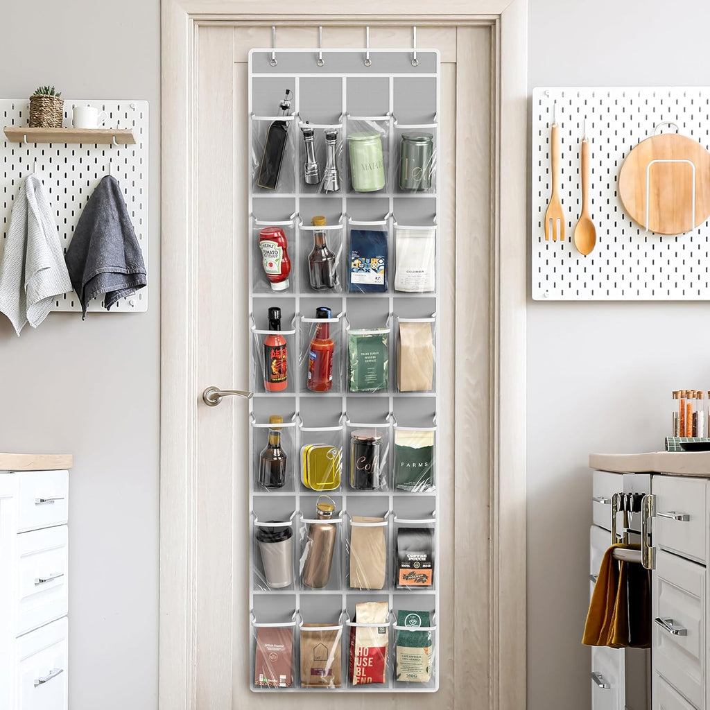 Simple Houseware 24 Pockets Clear Over the Door Shoe Organizer, Gray | 64" x 19", 4 Durable Metal Hooks, 4.3" x 9.5" Pocket Size, Multipurpose