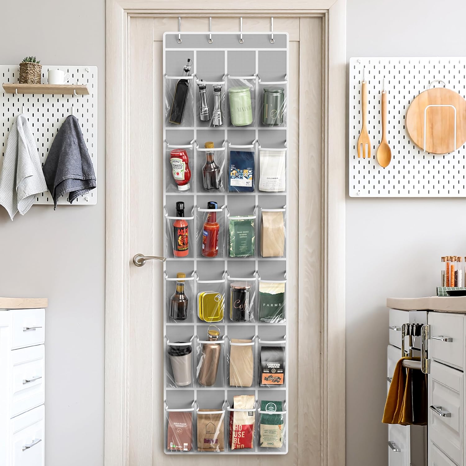 Simple Houseware 24 Pockets Clear Over the Door Shoe Organizer, Gray | 64" x 19", 4 Durable Metal Hooks, 4.3" x 9.5" Pocket Size, Multipurpose