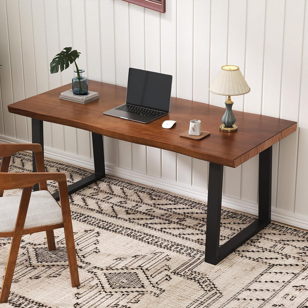 47" Solid Wood Live Edge Computer Desk - Rustic Vintage Industrial Brown...