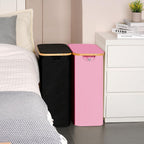 efluky Slim Laundry Basket with Lid, Narrow Laundry Hamper with Removable Bag, Skinny Dirty Clothes Basket with Bamboo Handles for Bathroom, Bedroom & Laundry Room, 65L Pink