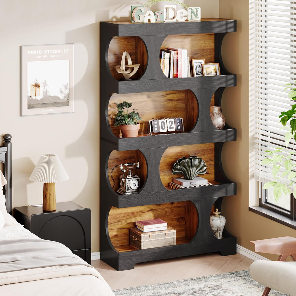Tribesigns 71" Tall Bookcase, 4-Tier S-Shaped Bookshelf, Wood Decorative...