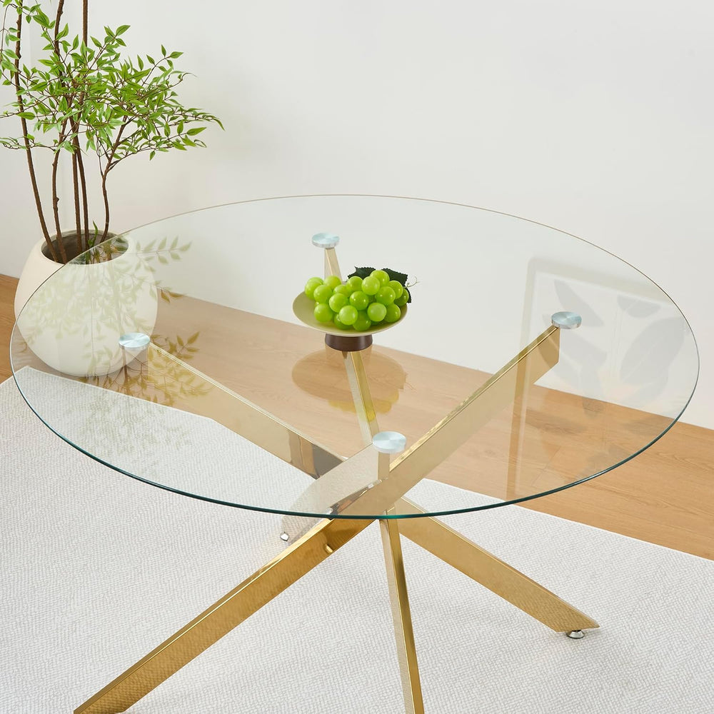 47.2'' Round Glass Dining Table for 4, Glass Round Dining Room Table ...