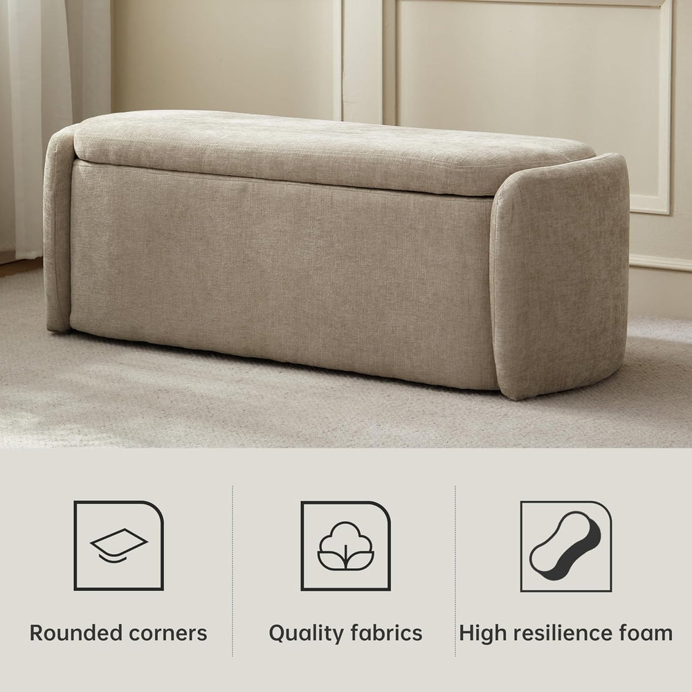 VKNOW Storage Bench, Upholstered Storage Ottoman Bench with Hinge, Khaki | Ot...