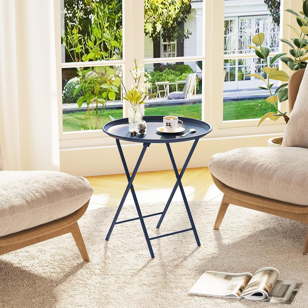 Garden 4 you Folding TV Tray Table, Metal Round Side Table, Blue Dinner Table...
