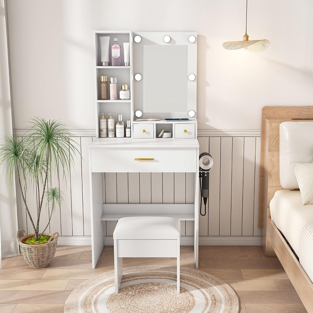 Vanity Table Set Adjustable White Modern Contemporary for Bedroom Furniture