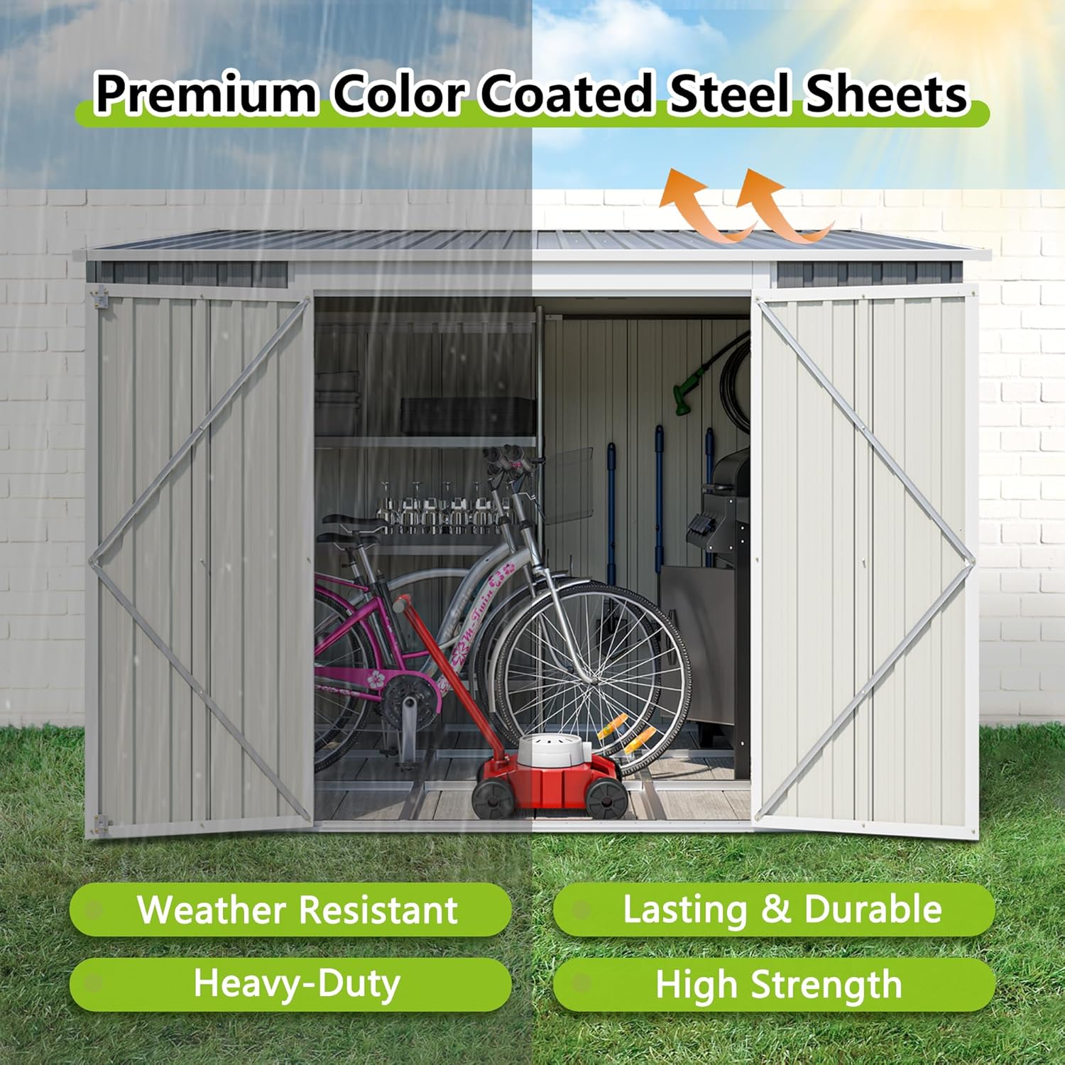 6x8FT Lean to Shed Metal Outdoor Storage Sheds with Floor Frame,Large Tool&Lawn Mower Shed with Two Lockable Doors for Garden Backyard Patio Storage,Outside Waterproof Storage Shed
