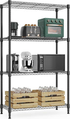 1000 lbs 4Tier Shelf Metal Storage Shelves Wire Rack Closet Organizers with Wheel for Garage Kitchen Bathroom Laundry Black 13.7" D x 23.6" W x 53.4" H