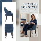 Farmhouse Dining Chairs Set of 2 Upholstered Linen Kitchen Chairs Accent Side Chair with Solid Wood Legs/Armrest for Living Room/Dining Room/Bedroom/Restaurant, Blue