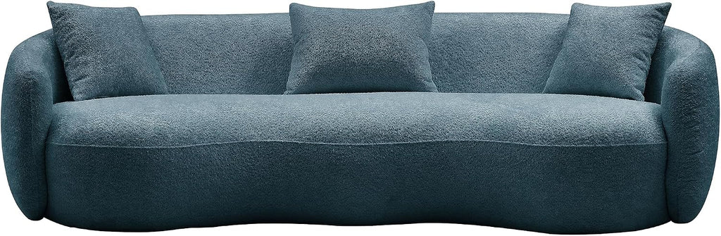 Curved Sofa, 93.6'', 4 Seater, Boucle, Modern, Blue, for Reception Place | 93.6'' Modern Boucle Curved Sofa for Living Room, Luxury Modern Comfy Curved Couch for Apartment, Reception Place