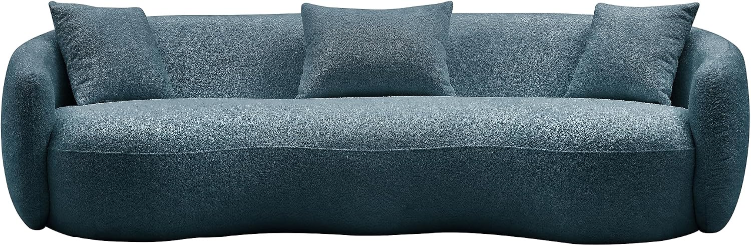 Curved Sofa, 93.6'', 4 Seater, Boucle, Modern, Blue, for Reception Place | 93.6'' Modern Boucle Curved Sofa for Living Room, Luxury Modern Comfy Curved Couch for Apartment, Reception Place