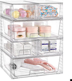 Vtopmart Clear Stackable Storage Drawers Set of 6, Easily Assemble Acrylic Bathroom Undersink Organizers,Plastic Storage Bins for Closet,Cabinet,Pantry,Medicine Organization