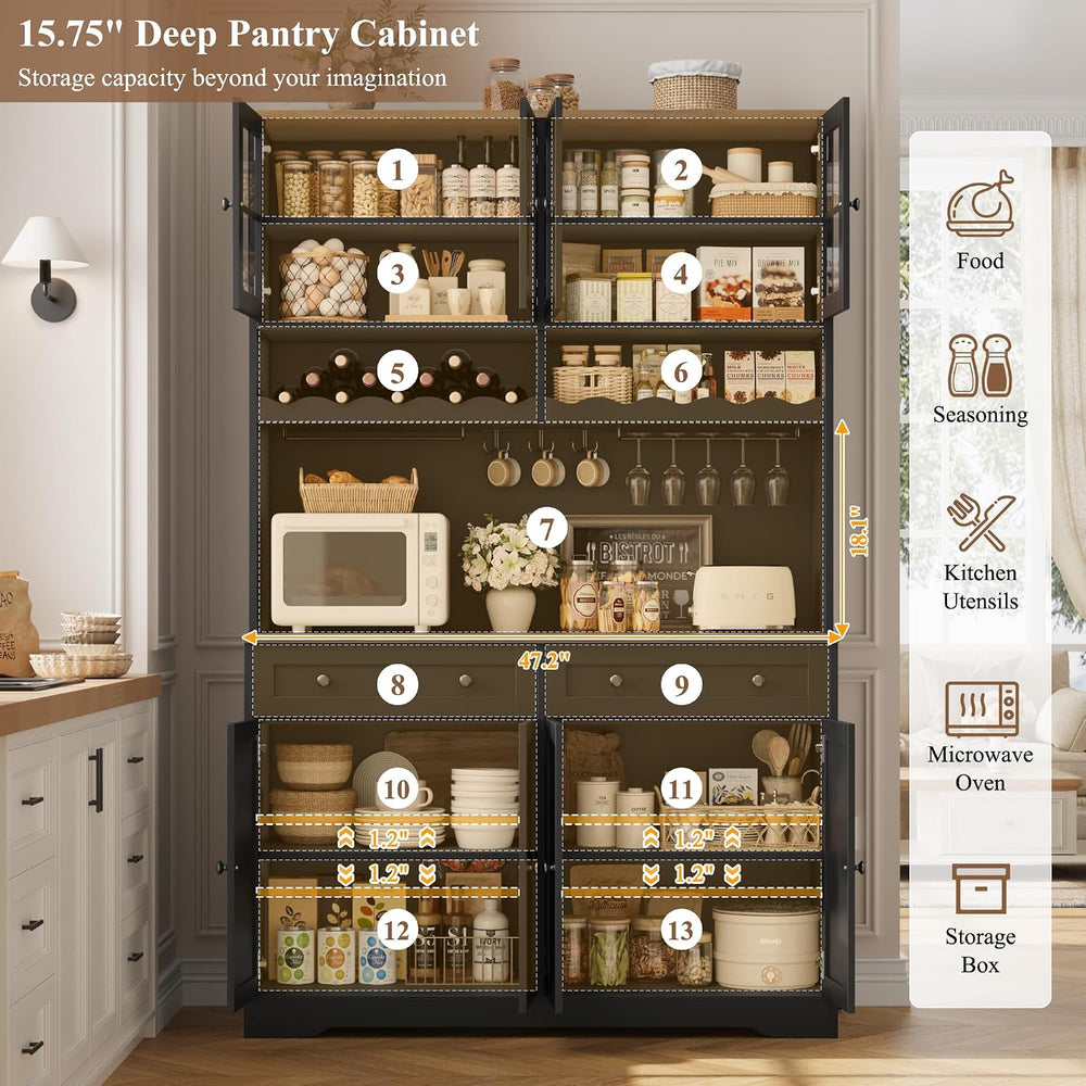 HOSTACK 75" Kitchen Pantry Storage Cabinet, Coffee Bar Hutch Cabinet, Bl...