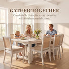 HNY Farmhouse Rattan Dining Chairs Set of 6, Mid Century Modern Kitchen & Dining Room Chairs, Cane Upholstered Kitchen Side Chair with White Hardwood Frame, Beige