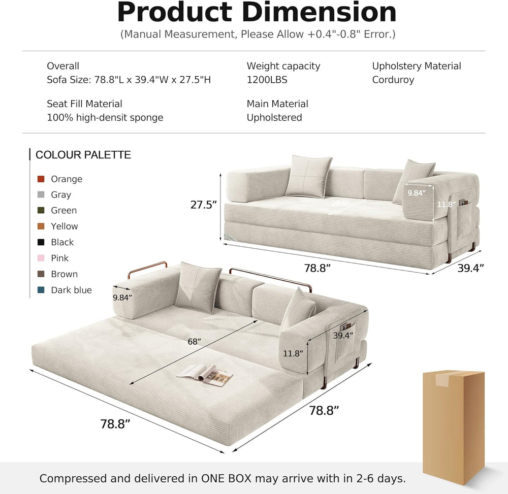 MoonSpeak 78.8'' Futon Sofa Bed, Couches for Living Room | Corduroy C...
