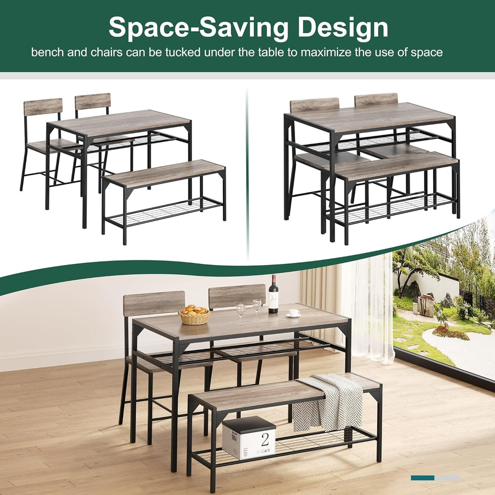 Shintenchi Kitchen Table Chairs Set of 4 with Bench and Chairs, Oak Gray | Di...