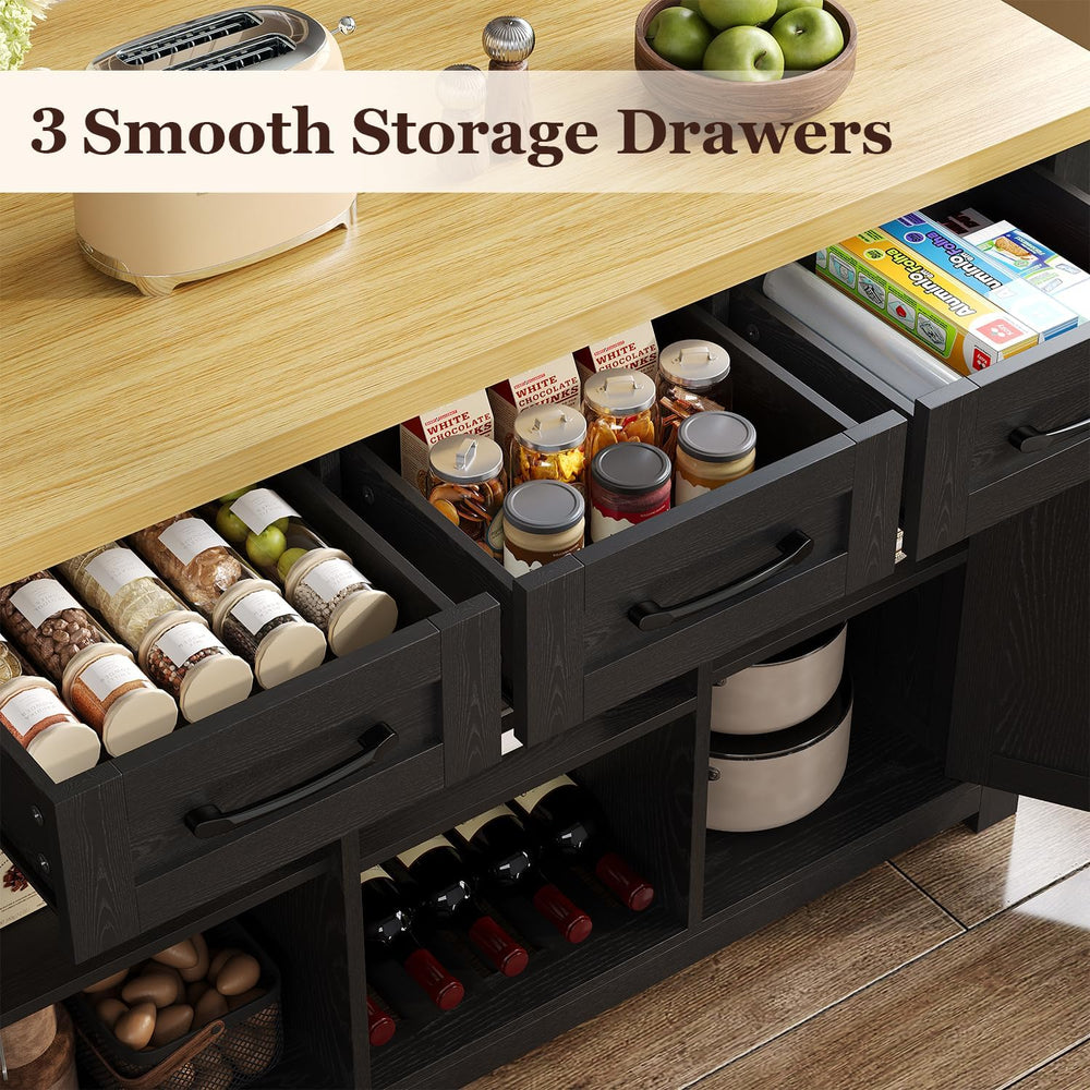 knoworld 47" Kitchen Island with Storage for Kitchen Dining Room, Black ...