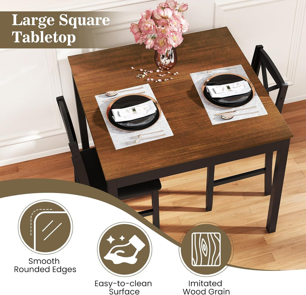 GIANTEX 3-Piece Dining Table Set for 2 - Small Wooden Kitchen Table with Upho...
