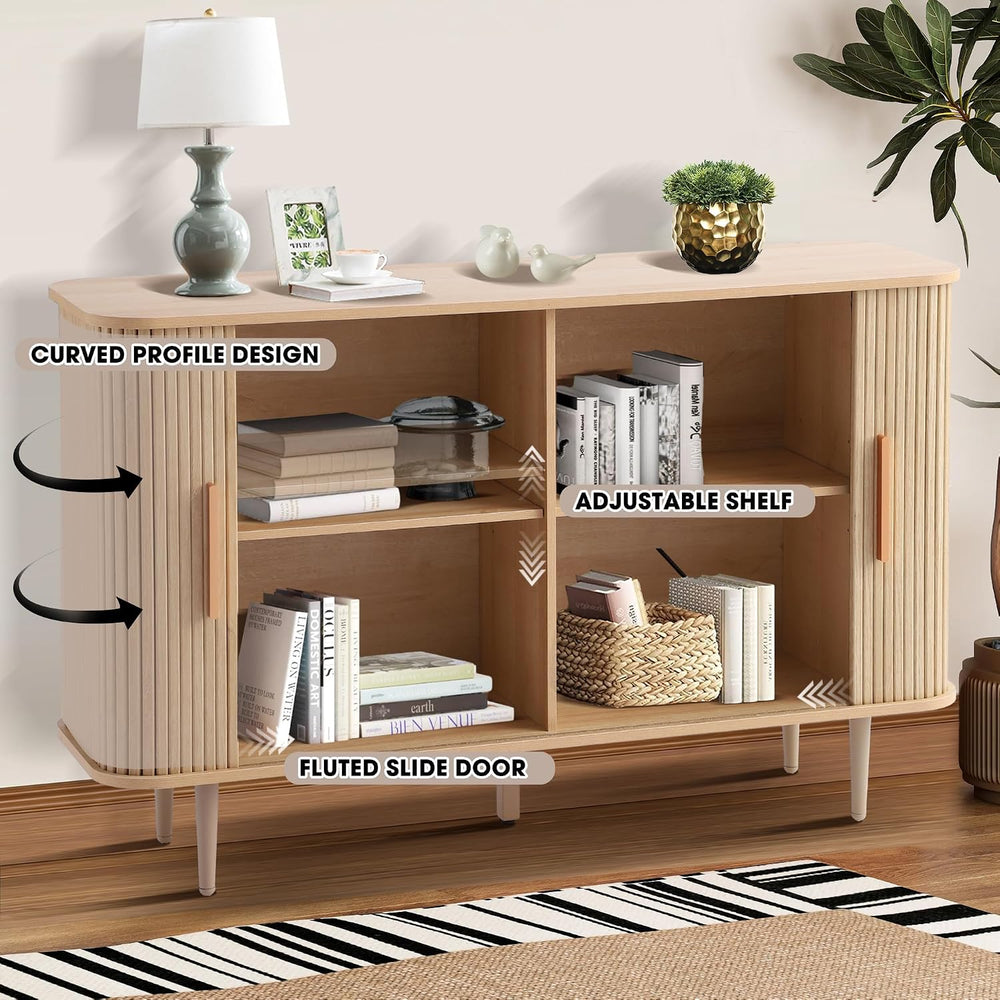 Grepatio 47" Sideboard Buffer Cabinet with Fluted Slide Doors, Tambour S...