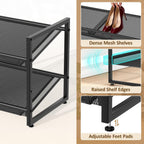 Expandable Shoe Rack, 2 Tier Adjustable Shoe Organizer with Flat & Slant Dual Use Design, Space Saving Shoes Stand for Closet & Entryway, Sturdy Dense Metal Grid Shoe Holder for High Heels, Sneakers