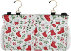 Red Stockings Holly Christmas Bedside Caddy for Dorm Bed Bedside Hanging Caddy Bag Iron Frame Storage Organizer Pocket for Bunk Home College Hospital Beds 2 Hooks