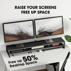 Fenge Dual Monitor Stand for Desk, 42.5in Large Monitor Riser for 2 Monitors, 2 Tier Computer Office Desk Top Shelf, Desktop Storage Stand for Laptop, PC, Computer, Printer
