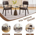 PU Leather Dining Chairs with Arms Set of 4, Upholstered Dining Room Chairs with Hardwood Legs & Open Curved Backrest,Modern Accent Kitchen Chairs 350 LBS Capacity, Brown