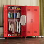 71”H Metal Wardrobe Closet with 4 Adjustable Shelves,Metal Storage Armoire Cabinet with Locks and 2 Hanging Rod for Bedroom,Home, Assembly Required, Red