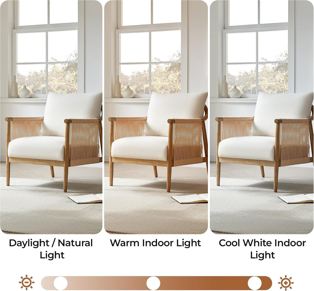 CHITA Braid Accent Chair Set of 2, Wood Frame and Paper-Cord Armrest, Cream |...