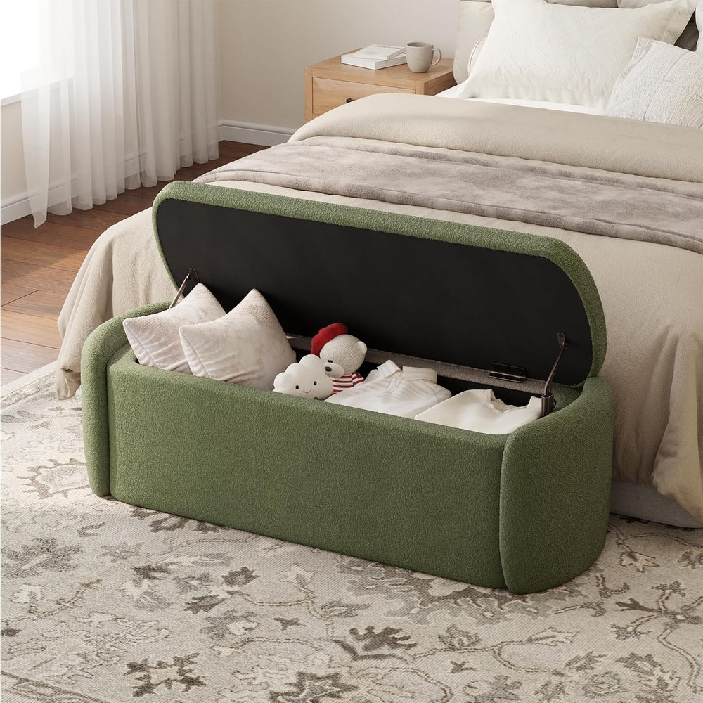 VKNOW Storage Bench, Upholstered Storage Ottoman Bench with Hinge, Green | Ot...