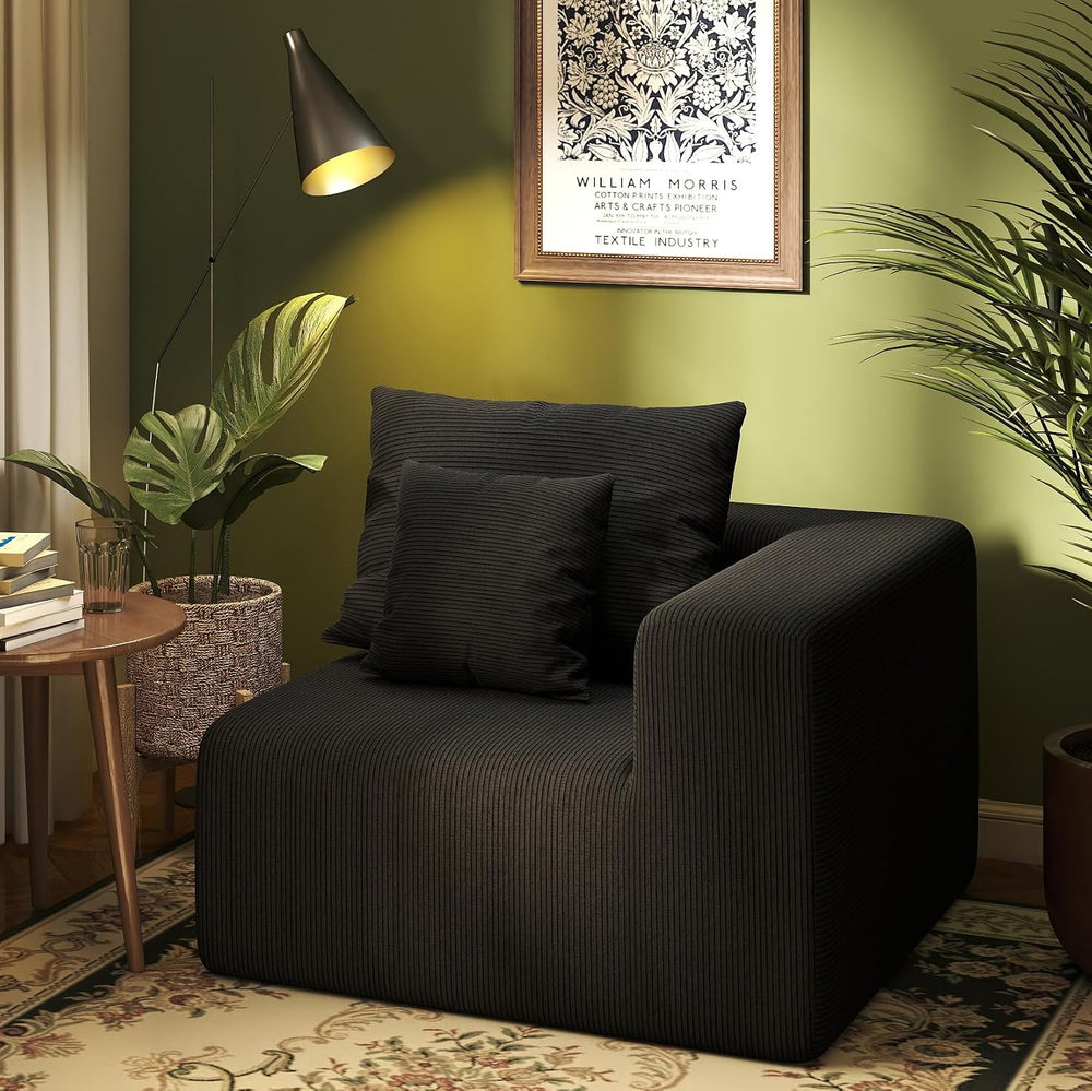 39" Modular Single Cloud Sofa, Corduroy Corner Chair Left Arm Module(Black)