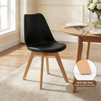 Dining Chairs Set of 8, Modern Upholstered Dining Room Chairs with PU Leather Padded Seat, Armless Kitchen Chairs with Curved Backrest and Solid Wood Legs for Dining Room, Kitchen, Apartment, Black