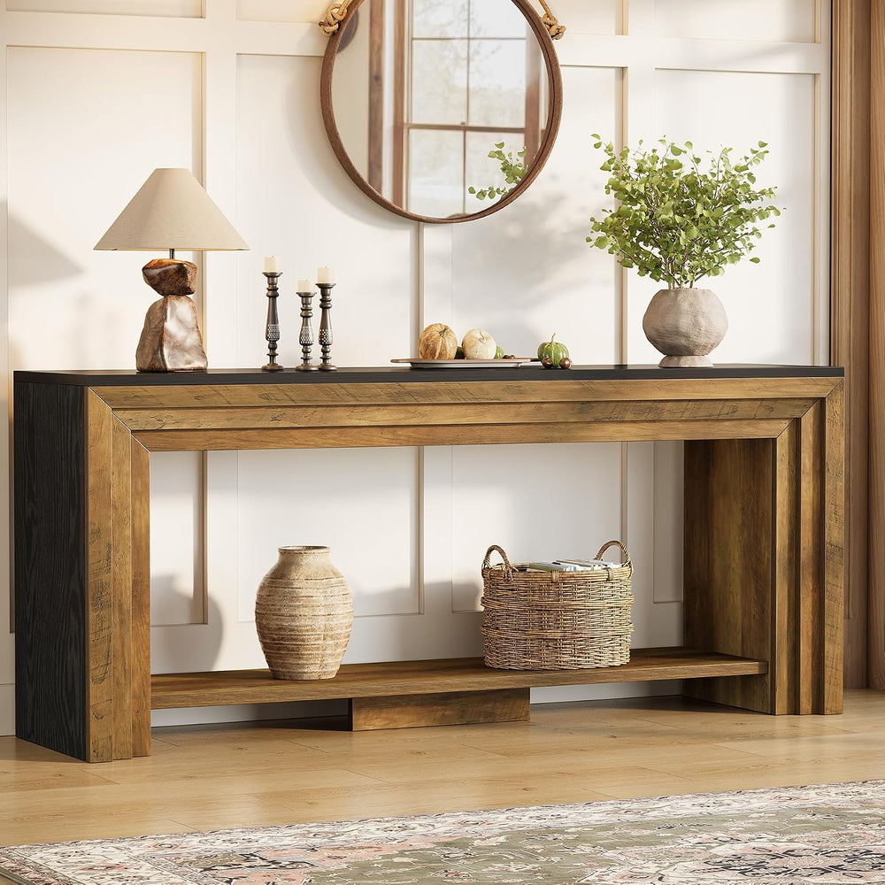 Tribesigns 70.9 Inch Long Console Table, Farmhouse 2-Tier Wooden Sofa Table w...